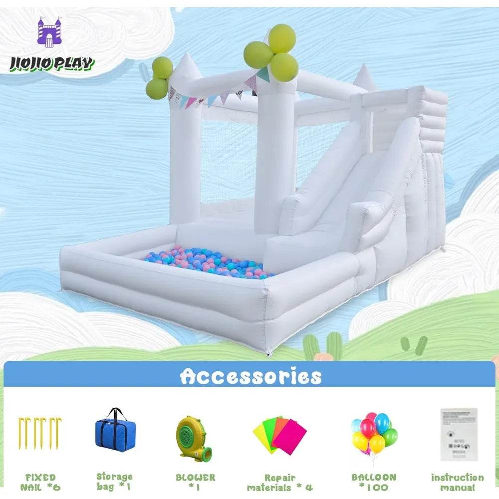 12 FT Oxford White Inflatable Bounce House with Water Slide - ToylandEU