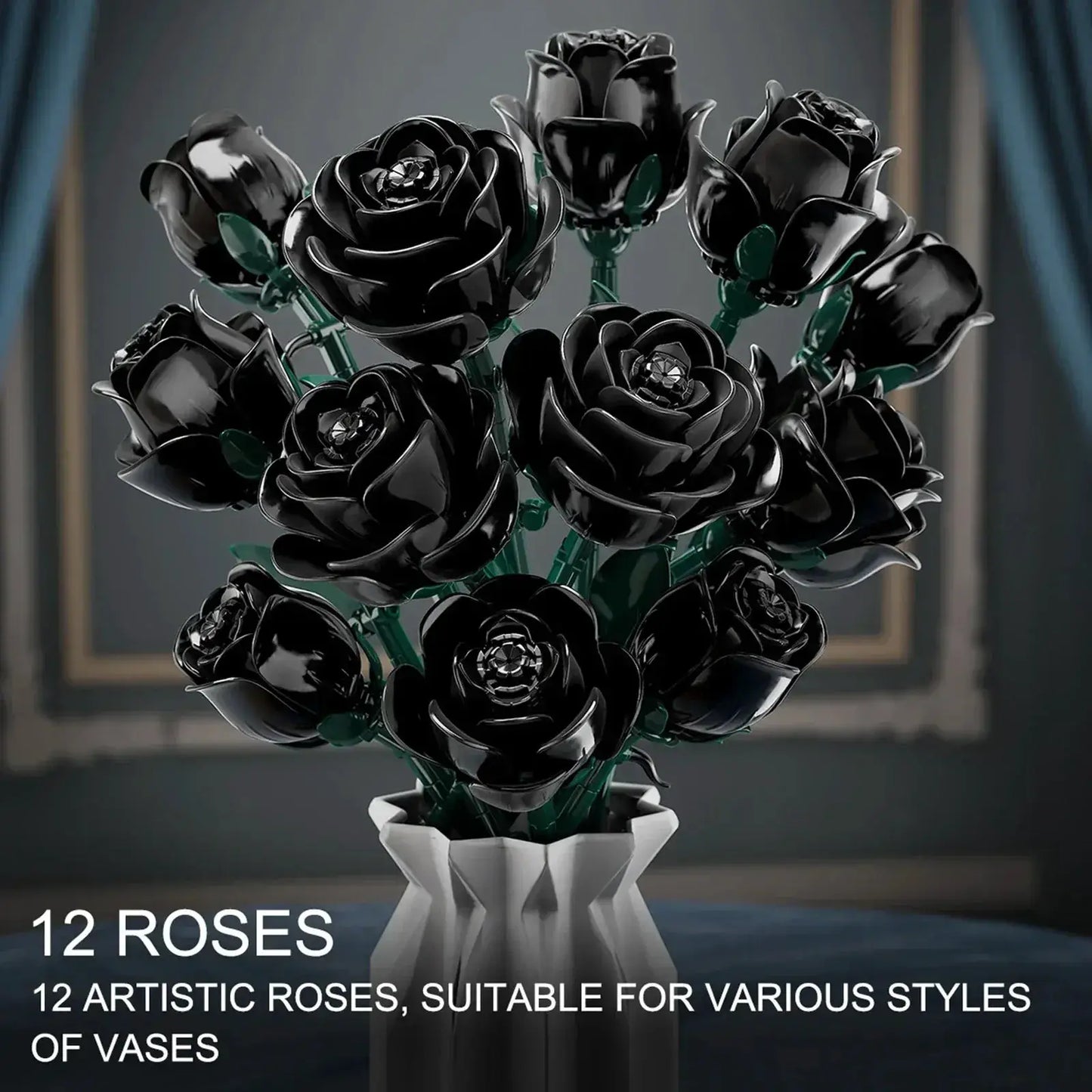 12-Piece Black Rose Building Blocks Set For Desktop Decor - ToylandEU