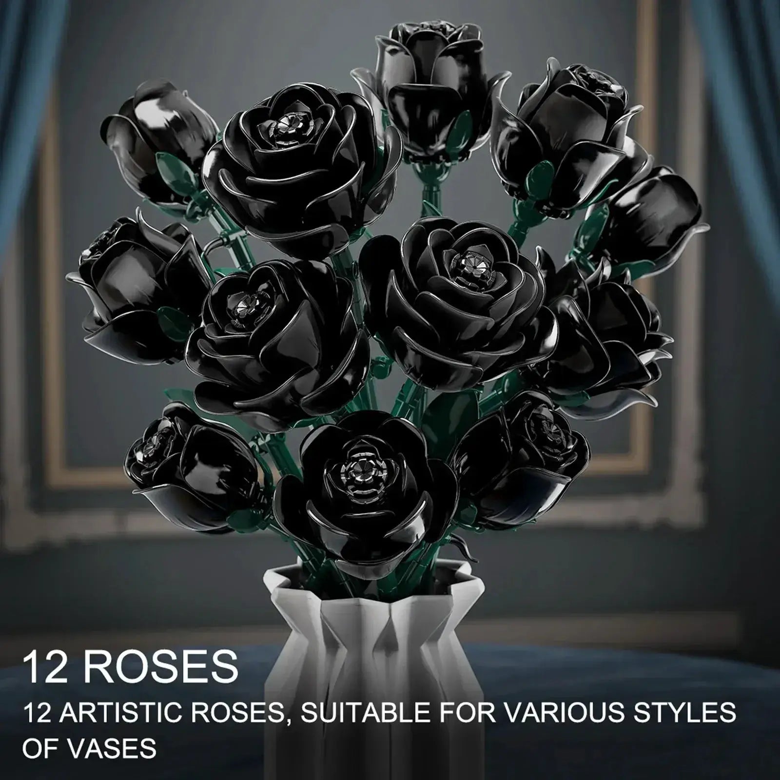 12-Piece Black Rose Building Blocks Set For Desktop Decor - ToylandEU