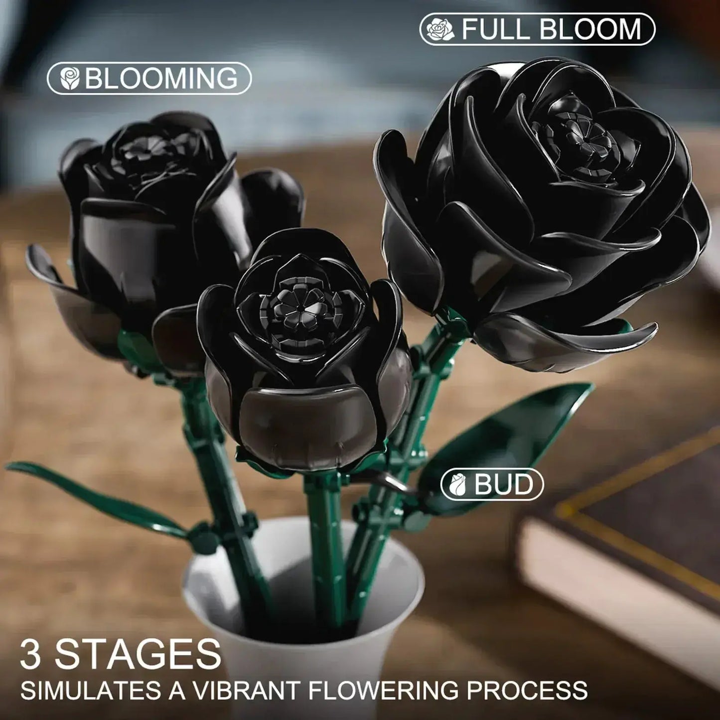 12-Piece Black Rose Building Blocks Set For Desktop Decor - ToylandEU