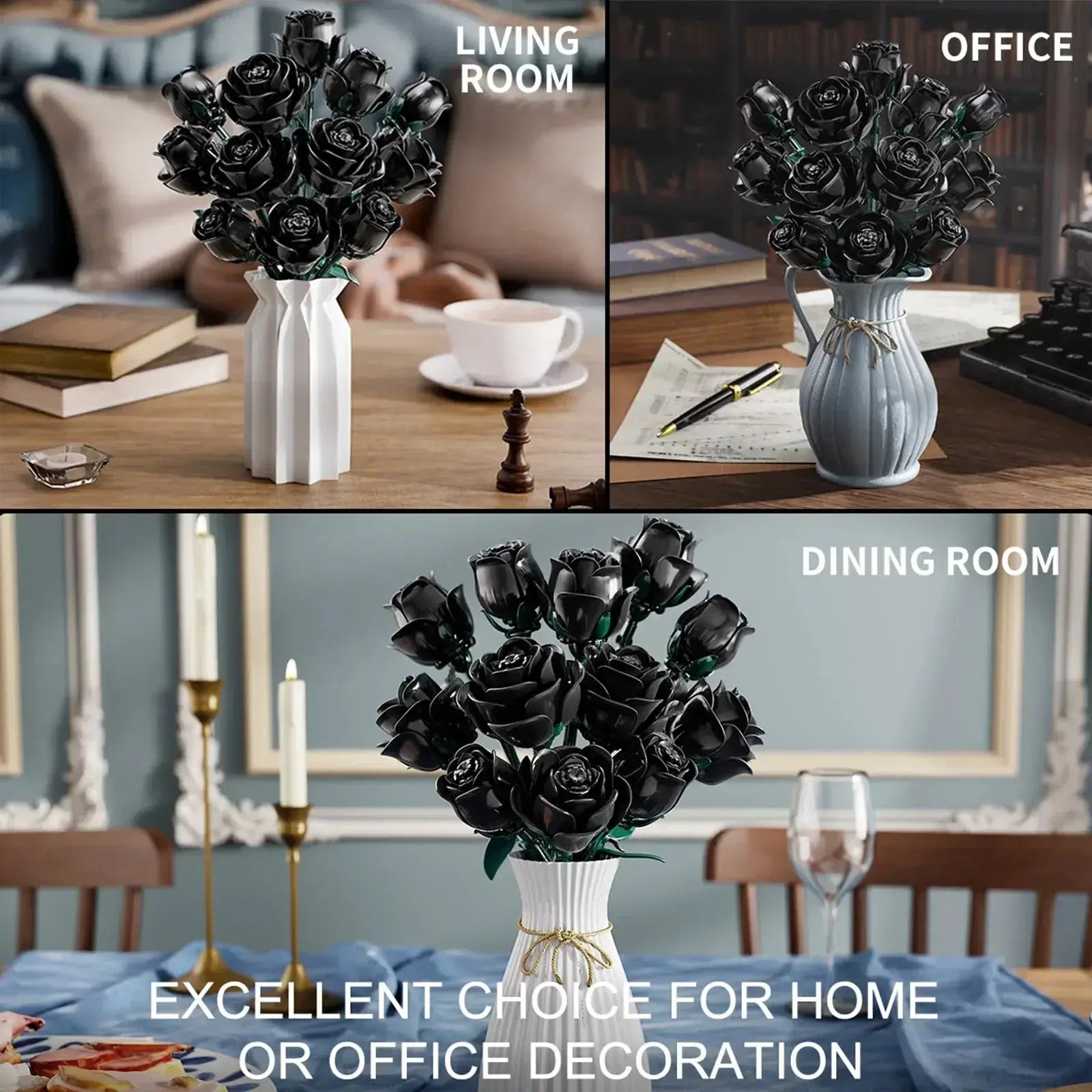 12-Piece Black Rose Building Blocks Set For Desktop Decor - ToylandEU