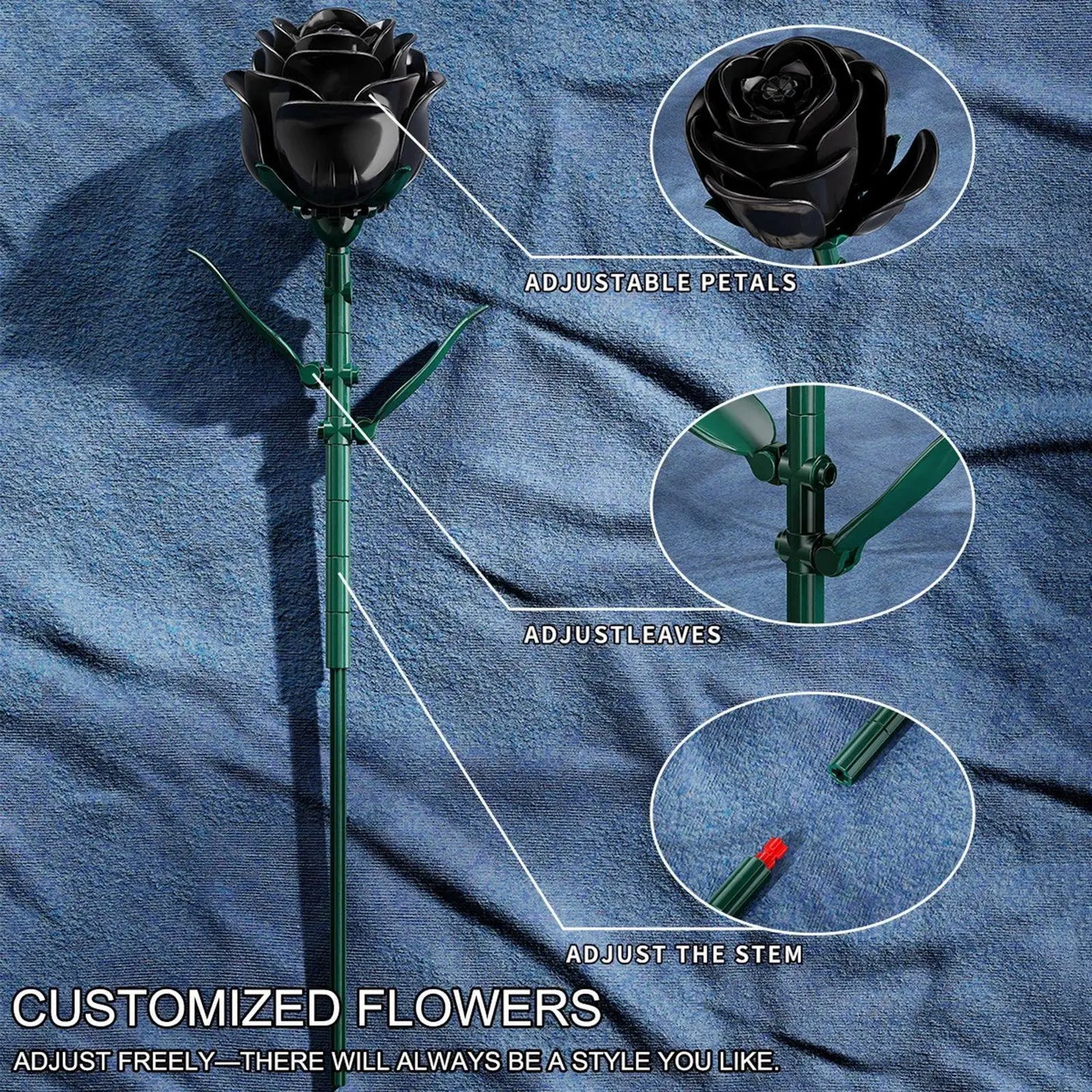 12-Piece Black Rose Building Blocks Set For Desktop Decor - ToylandEU