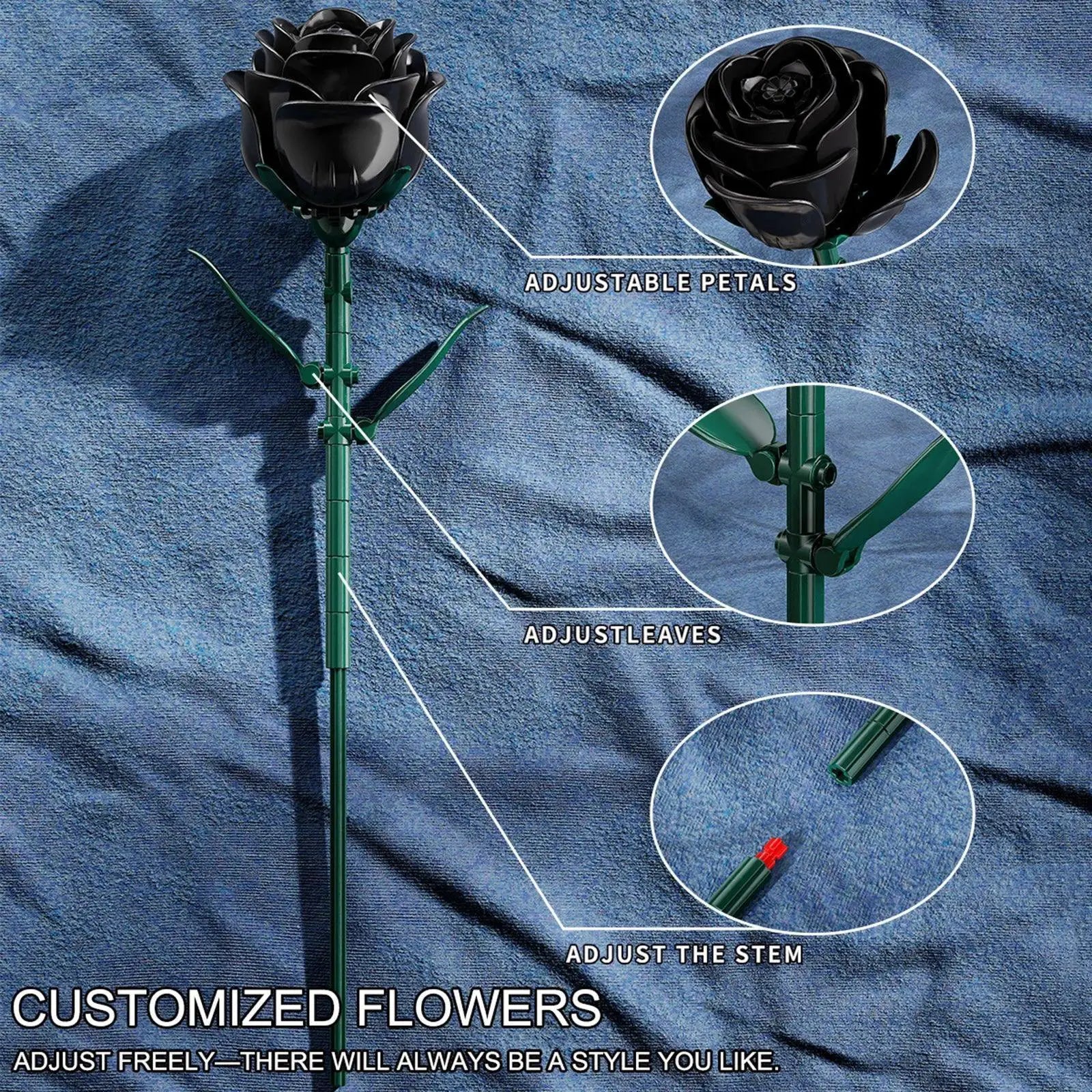12-Piece Black Rose Building Blocks Set For Desktop Decor - ToylandEU