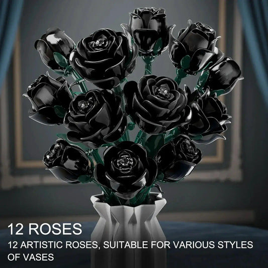  12-Piece Black Rose Building Blocks Set Lego Compatible -  ToylandEU™
