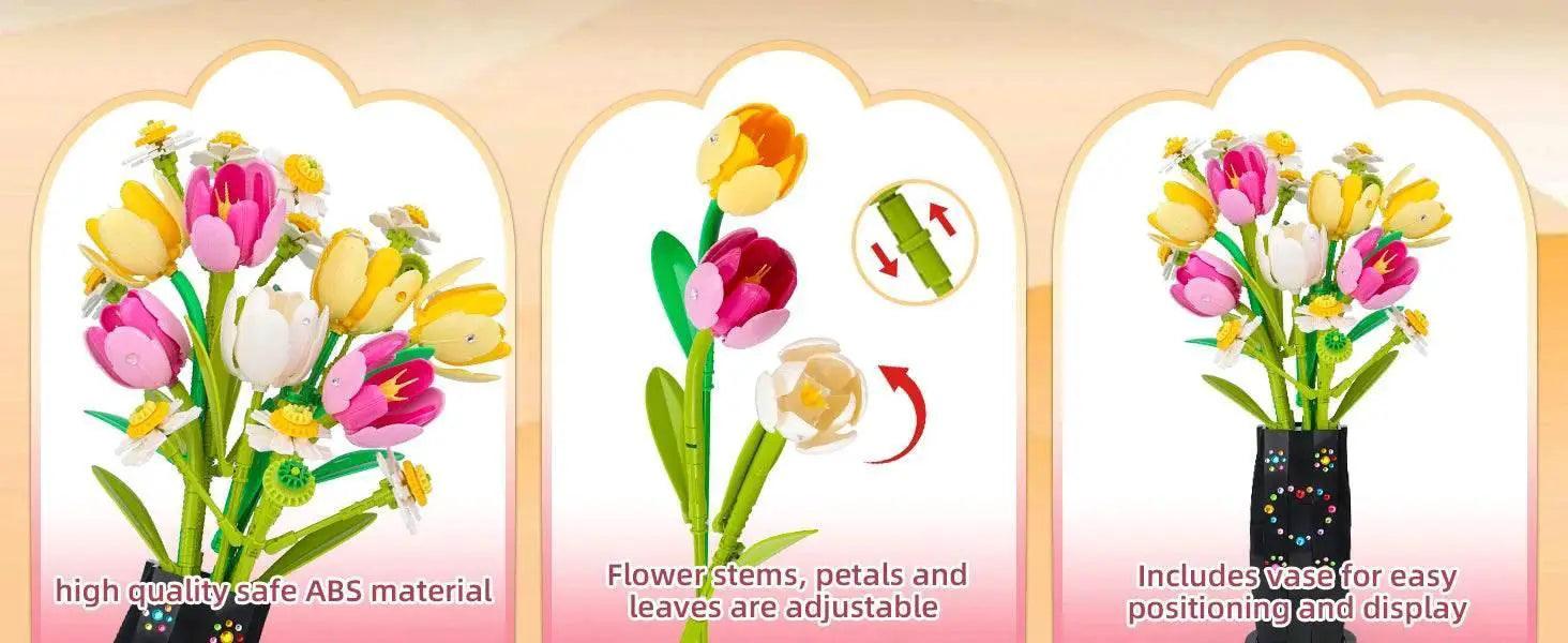 1250PCS Creative DIY Tulips Plant Bouquet Building Set Flowers -  ToylandEU™