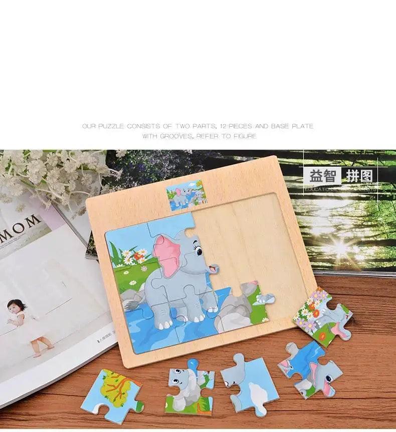  12PCS 3D Wooden Jigsaw Puzzles for Kids Animal Traffic Toys -  ToylandEU™