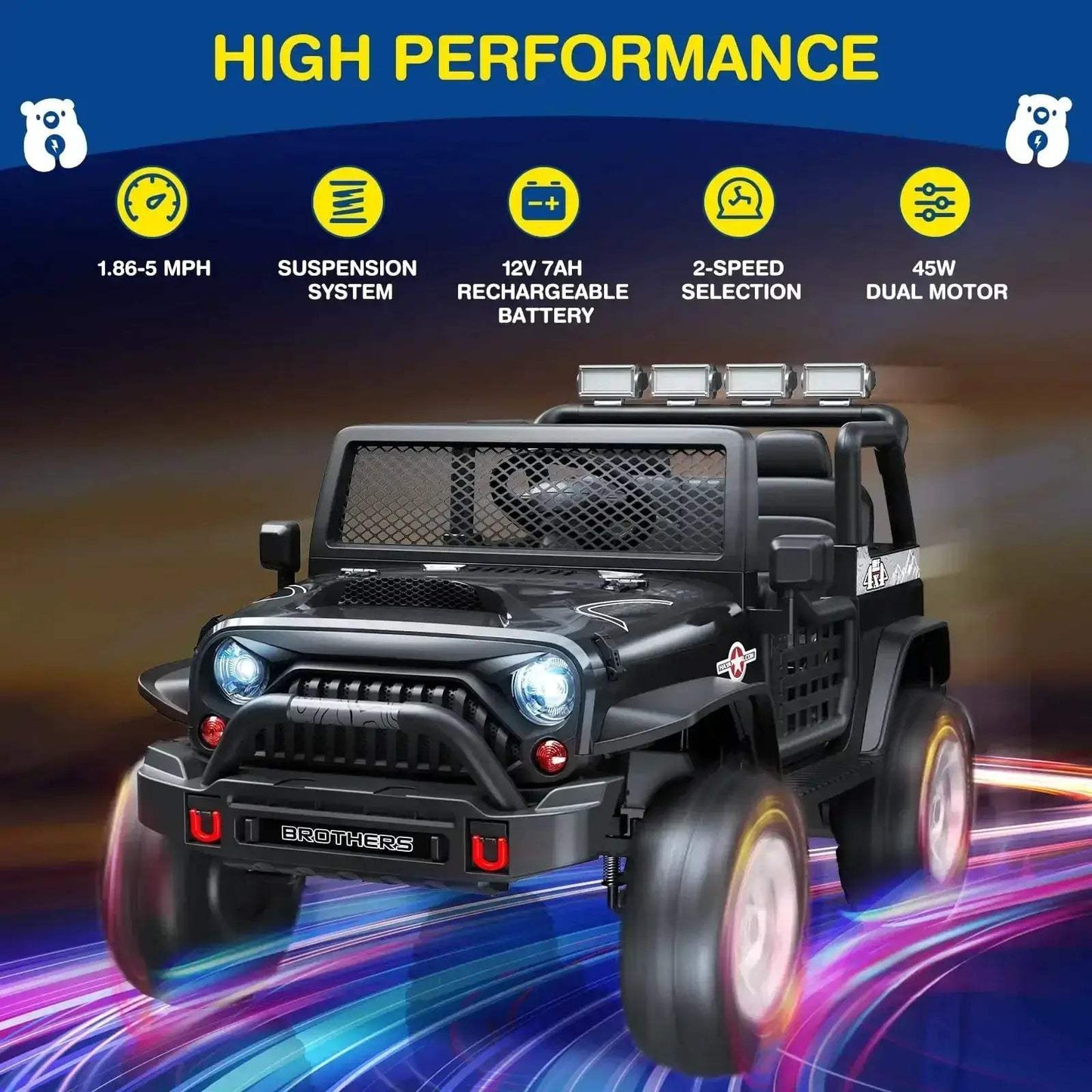 12V 2-Seater Kids Ride On Car With Bluetooth LED Lights - ToylandEU
