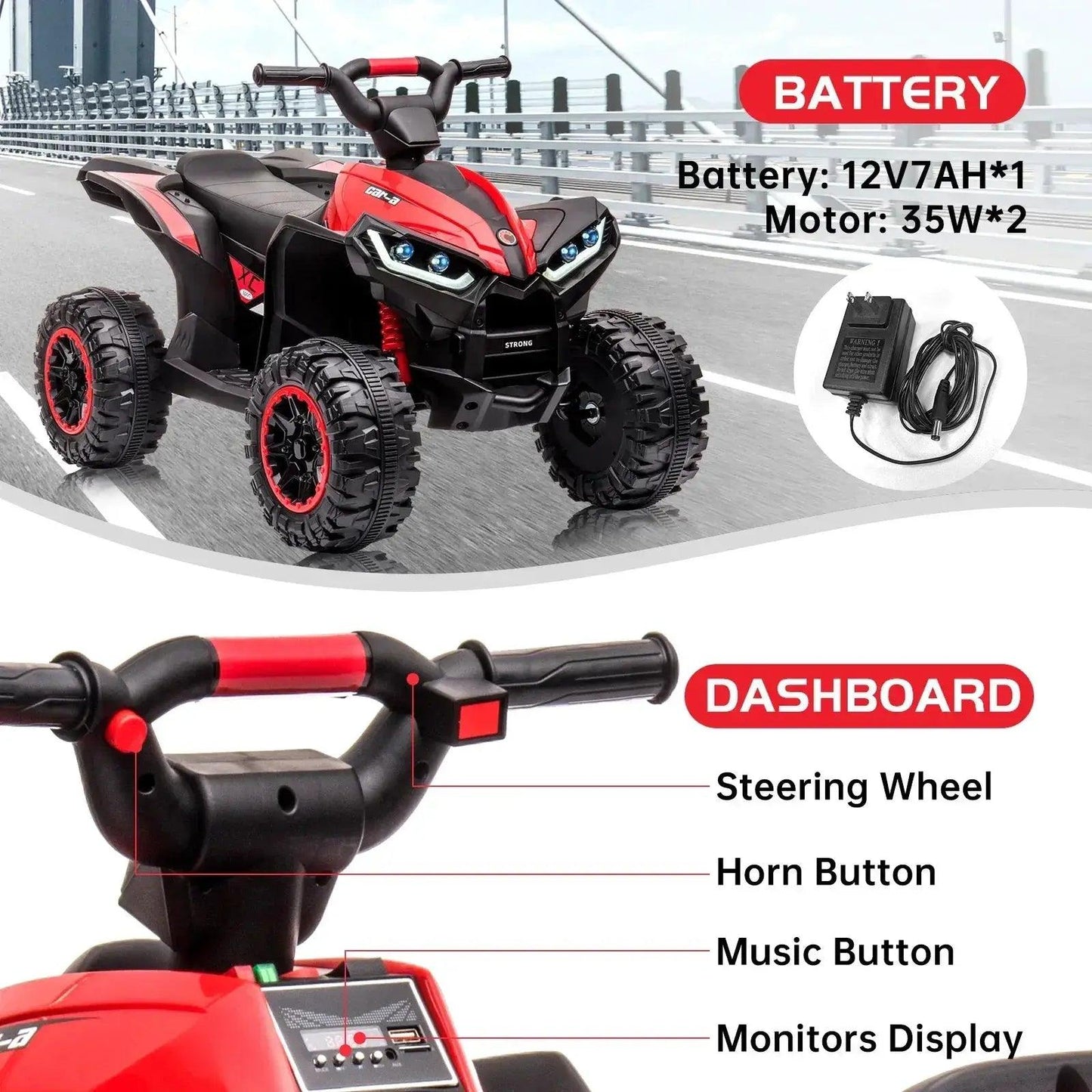  12V Kids Ride On ATV LED Spotlight Durable Metal Frame -  ToylandEU™