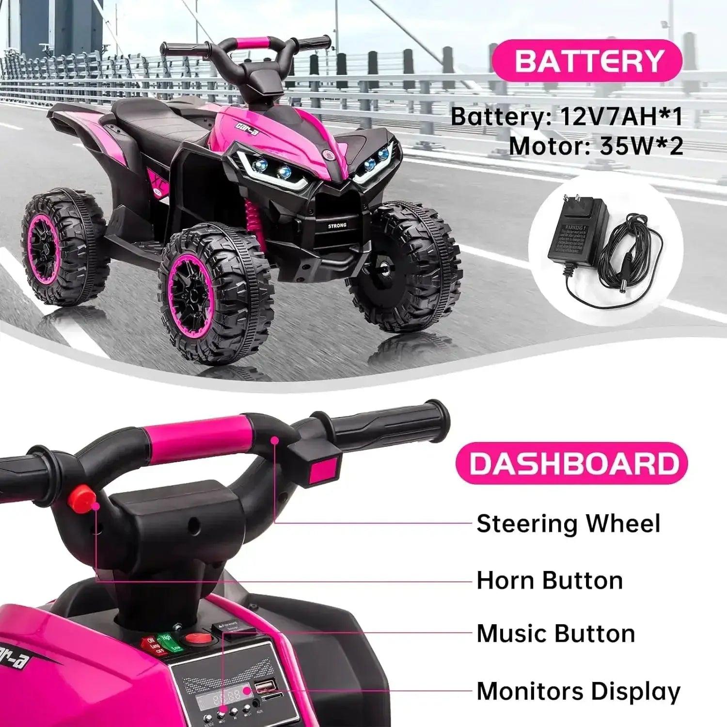  12V Kids Ride On ATV LED Spotlight Durable Metal Frame -  ToylandEU™