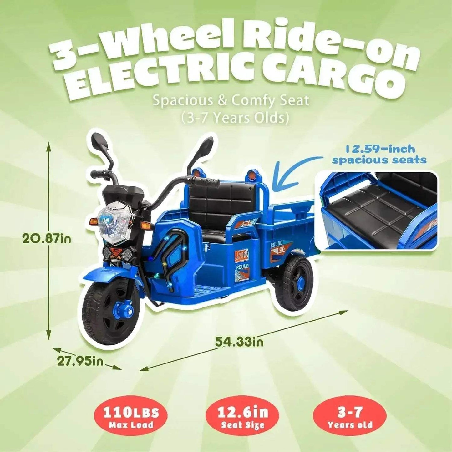 12V Kids Ride On Car With Large Cargo Storage Capacity - ToylandEU