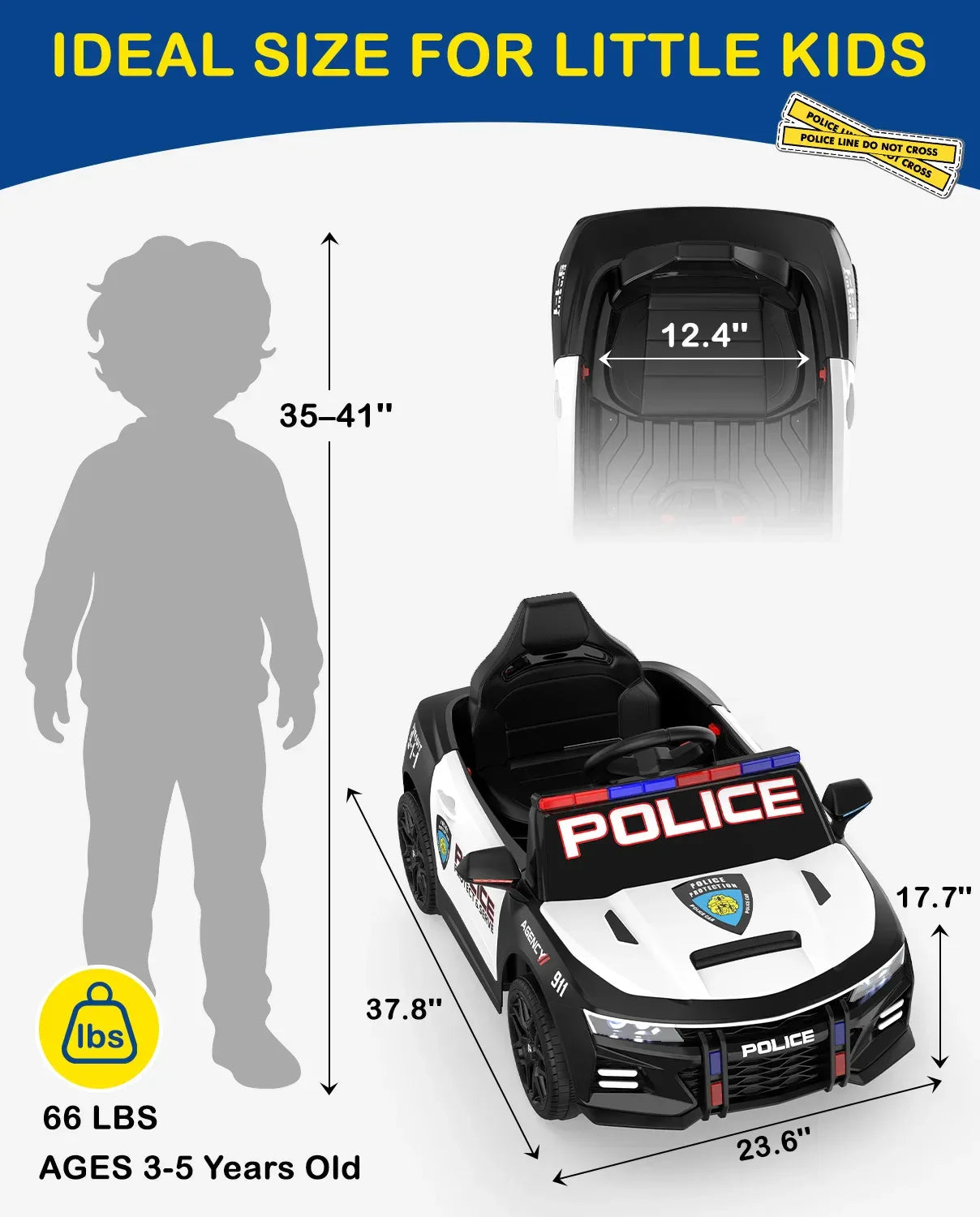 12V Kids Ride On Police Car With Remote LED Lights - ToylandEU