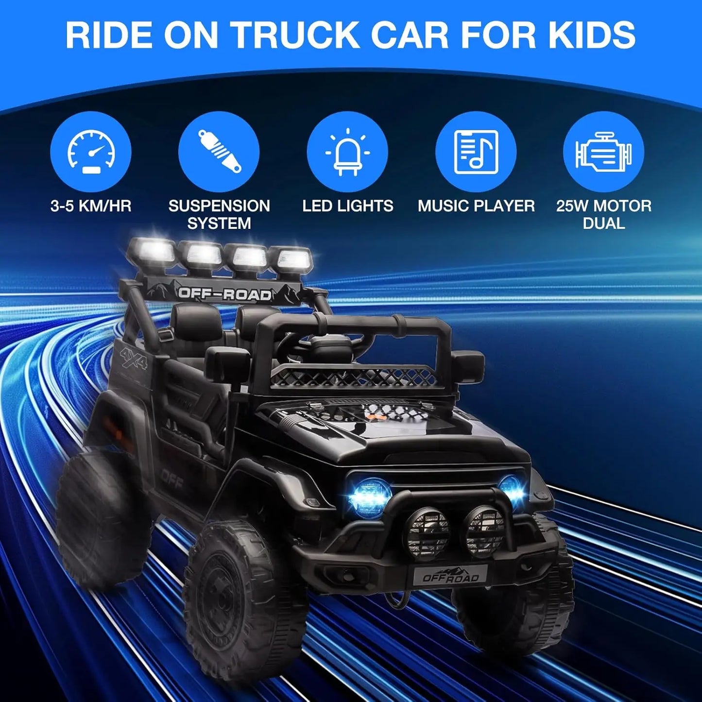 12V Kids Ride On Truck With Remote Control LED Lights - ToylandEU