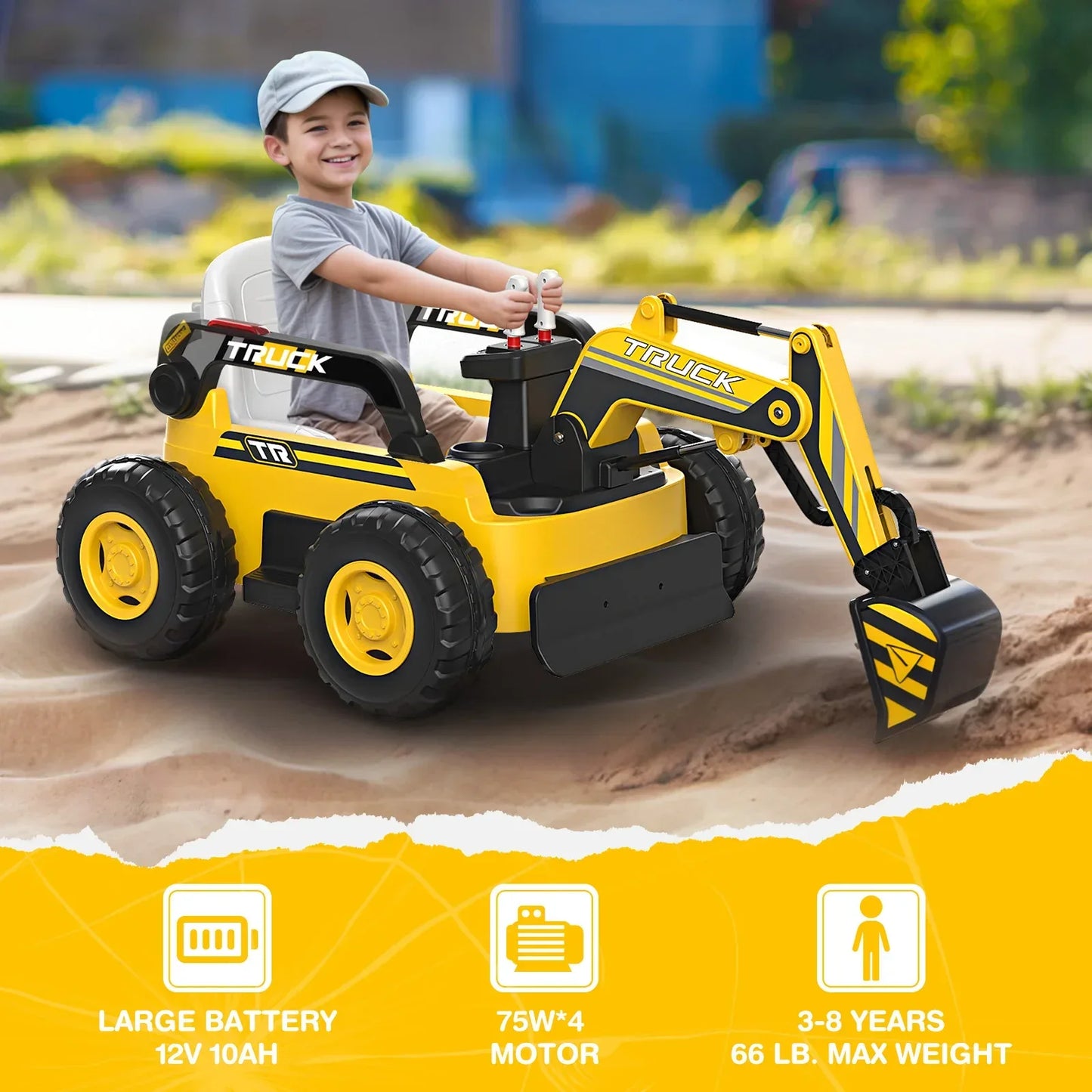 12V Ride On Excavator For Kids With Realistic Digging Arm - ToylandEU