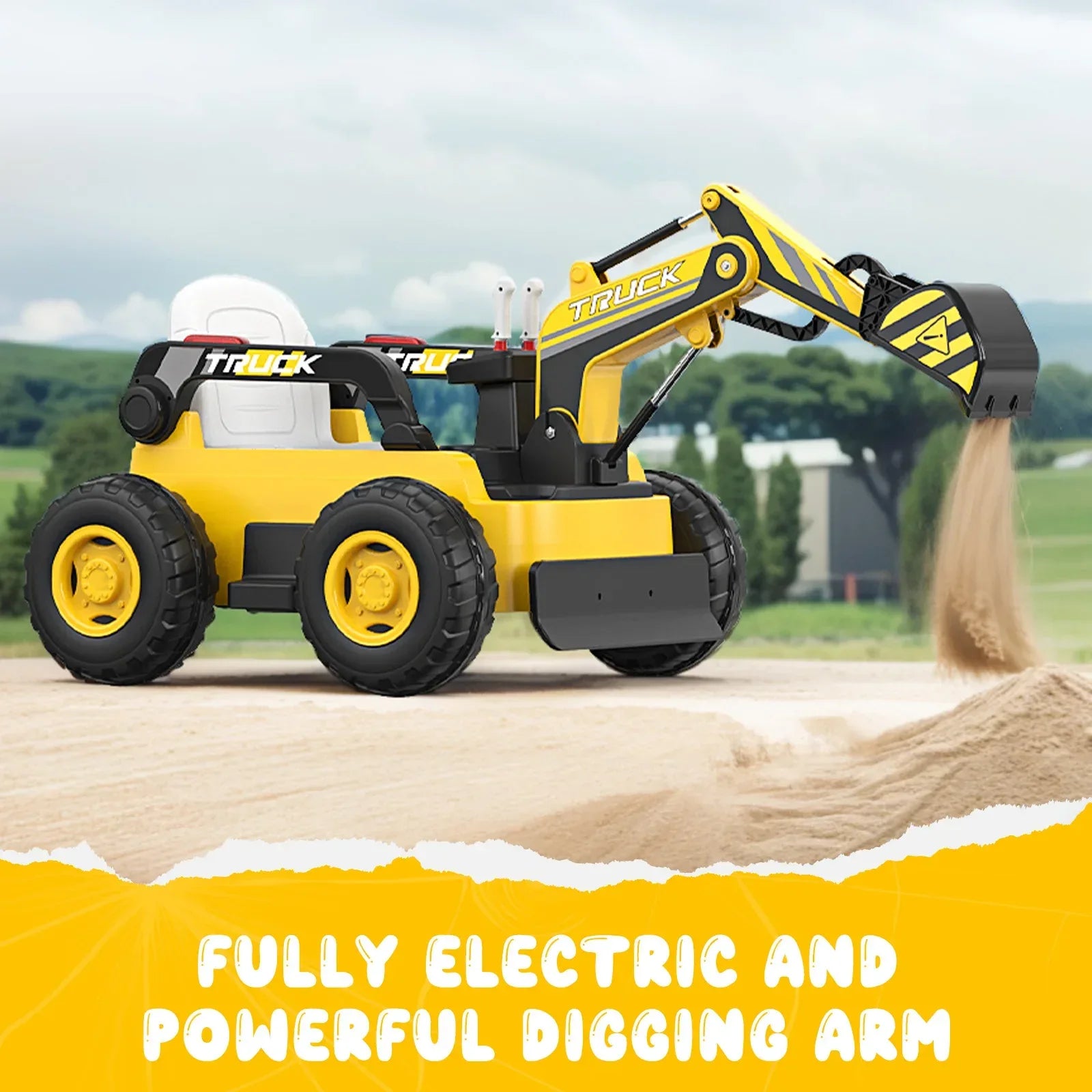 12V Ride On Excavator For Kids With Realistic Digging Arm - ToylandEU