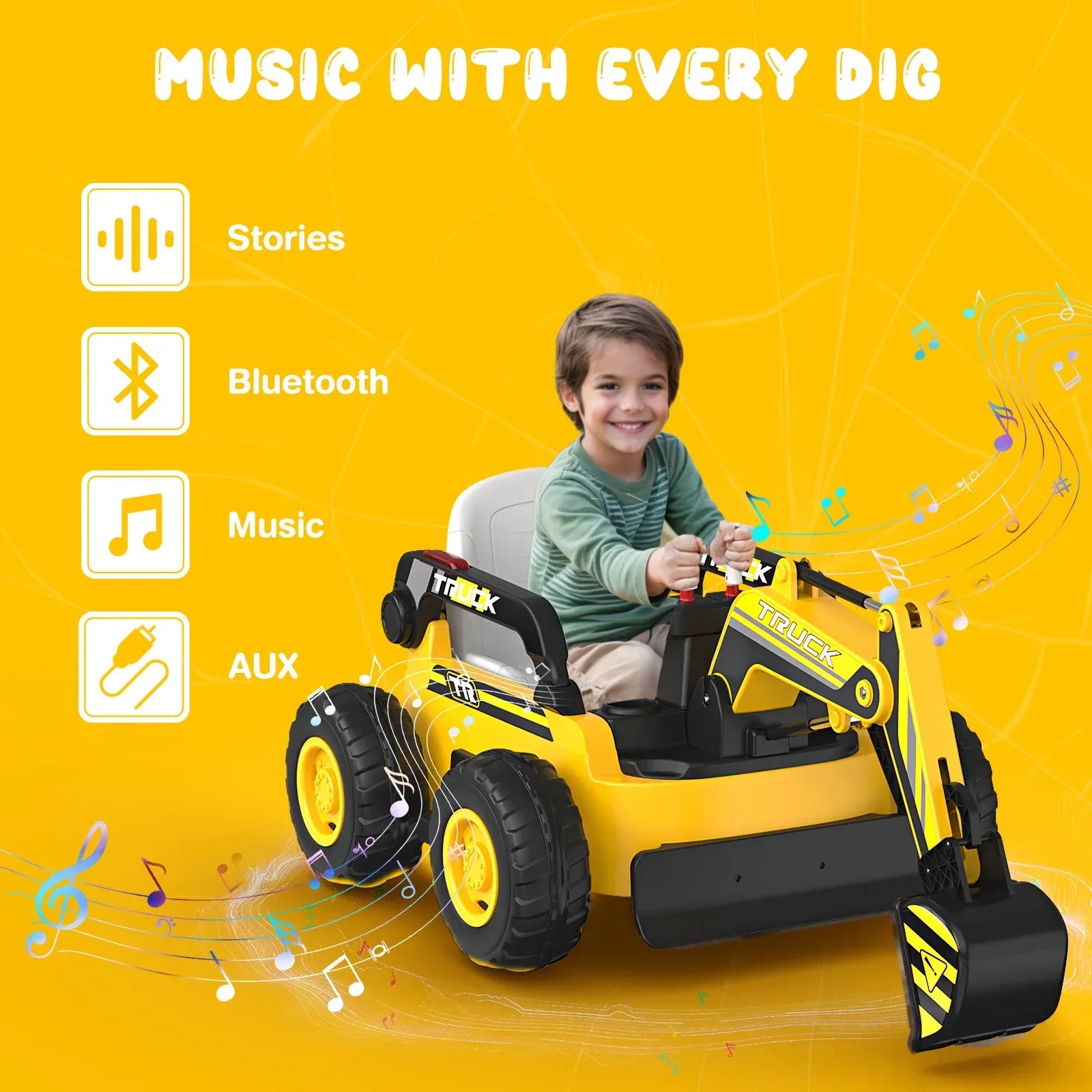 12V Ride On Excavator For Kids With Realistic Digging Arm - ToylandEU
