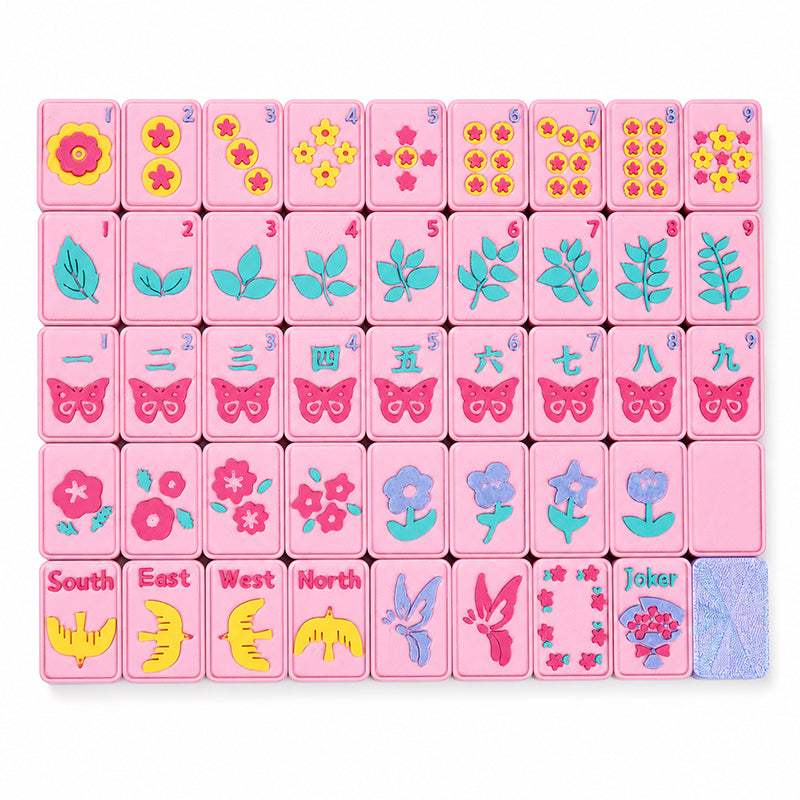 160-Tile American Mahjong Set | Pink Floral Butterfly | Raised 3D Details