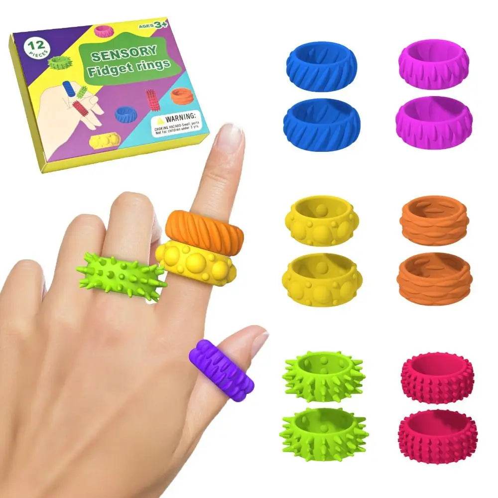 12pcs Spiky Sensory Finger Rings For Kids Stress Relief Fidget Toys - ToylandEU