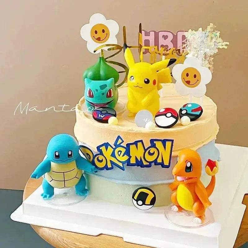 13 PCS Set Pokemon Cake Topper Party Anime Figure, Pikachu Happy Birthday Cake Decoration Ornament Pikachu Bulbasaur Psyduck Charmander Squirtle Jigglypuff - ToylandEU