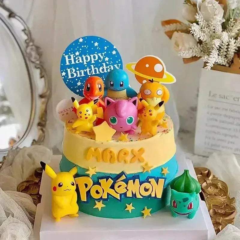 13 PCS Set Pokemon Cake Topper Party Anime Figure, Pikachu Happy Birthday Cake Decoration Ornament Pikachu Bulbasaur Psyduck Charmander Squirtle Jigglypuff - ToylandEU