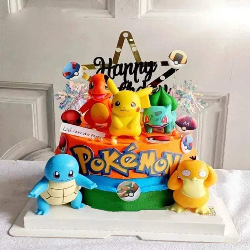 13 PCS Set Pokemon Cake Topper Party Anime Figure, Pikachu Happy Birthday Cake Decoration Ornament Pikachu Bulbasaur Psyduck Charmander Squirtle Jigglypuff - ToylandEU