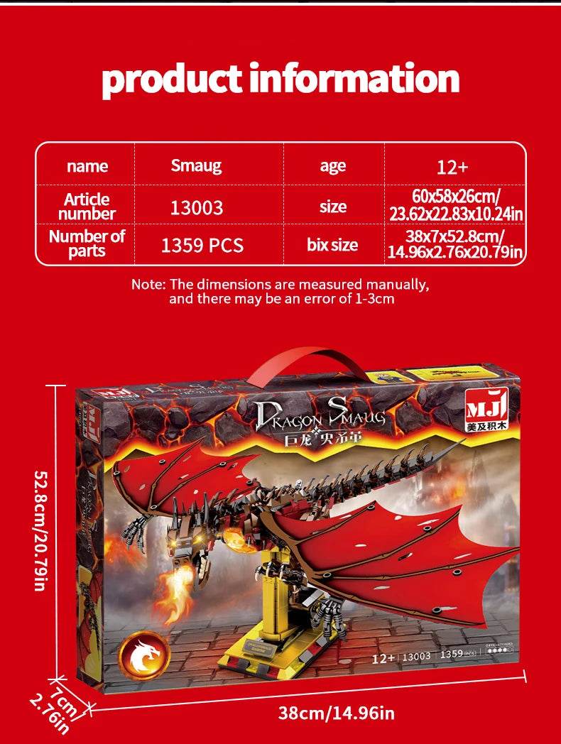 1359PCS Flames Dragon Smaug Building Blocks Model Toy - ToylandEU