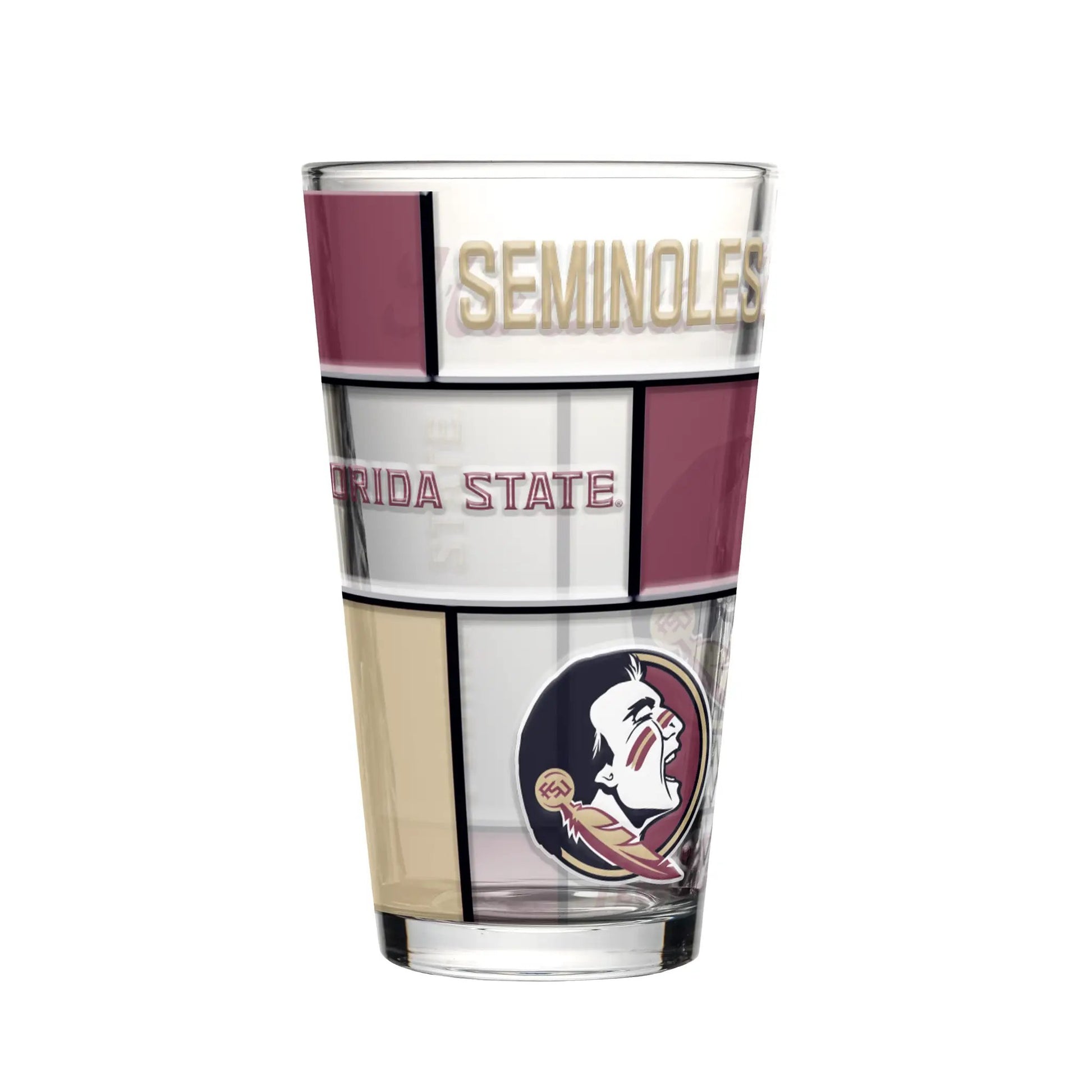Florida State Seminoles Pint Glass 16oz Quilted Stained Boxed