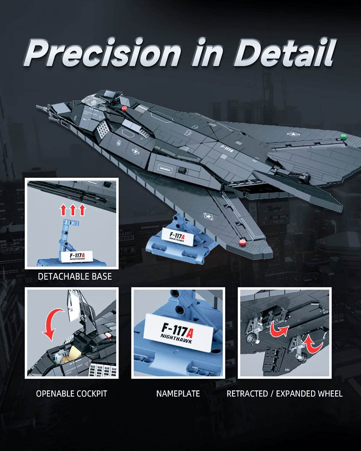 1375PCS F117 Fighter Building Blocks Stealth Aircraft Model Toys - ToylandEU