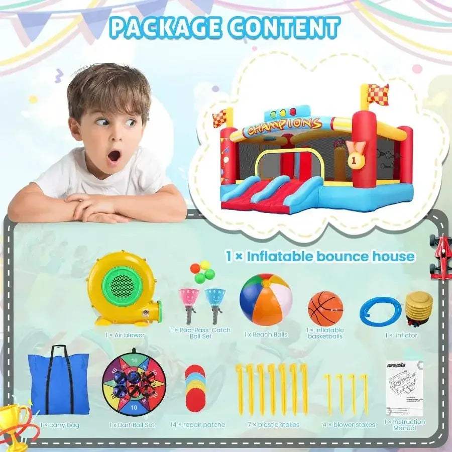 13Ft Outdoor Inflatable Bounce House With Dual Basketball Hoops - ToylandEU
