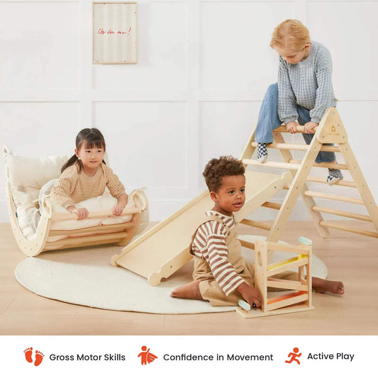 Montessori Climbing Set | 7 In 1 Wooden Pikler | Padded Play Mat For Toddlers
