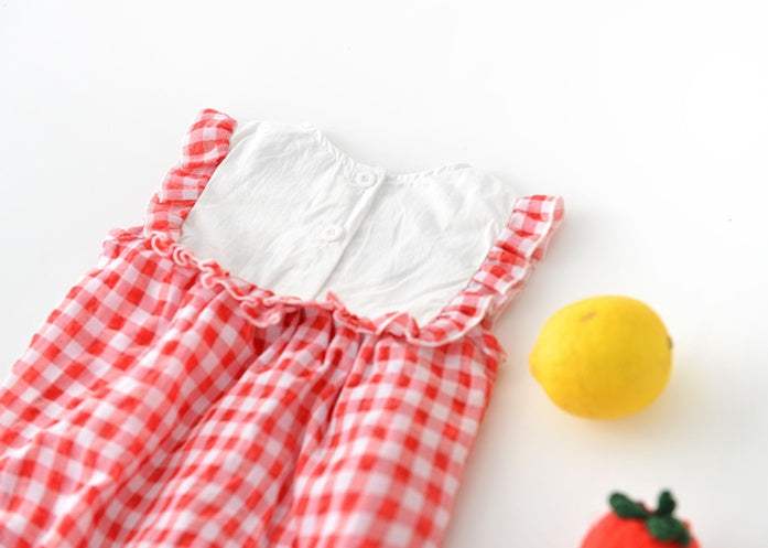 Baby Girl Plaid Lace-Sleeve Triangle Romper | Sleeveless