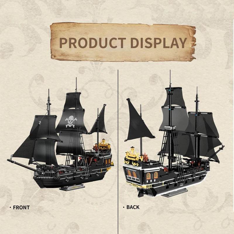 1424PCS Black Pirate Ship Building Blocks Skeleton Ghost Boat - ToylandEU