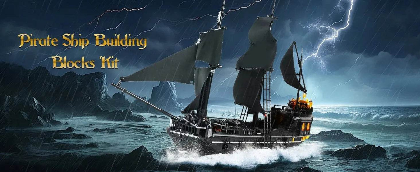 1424PCS Black Pirate Ship Building Blocks Skeleton Ghost Boat - ToylandEU