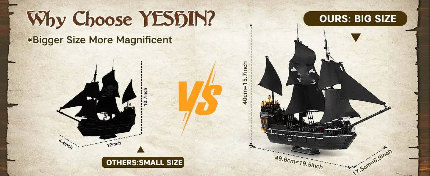 1424PCS Black Pirate Ship Building Blocks Skeleton Ghost Boat - ToylandEU