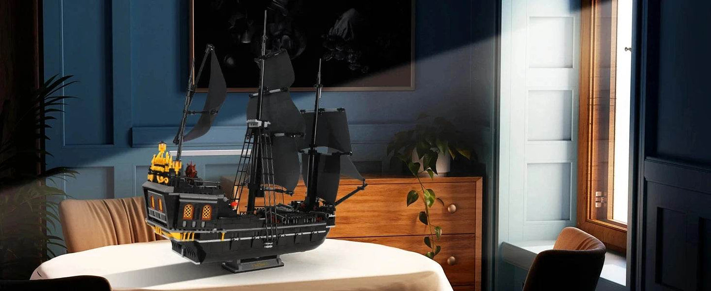 1424PCS Black Pirate Ship Building Blocks Skeleton Ghost Boat - ToylandEU