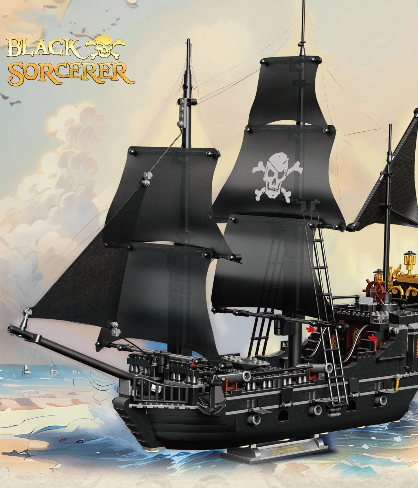 1424PCS Black Pirate Ship Building Blocks Skeleton Ghost Boat - ToylandEU