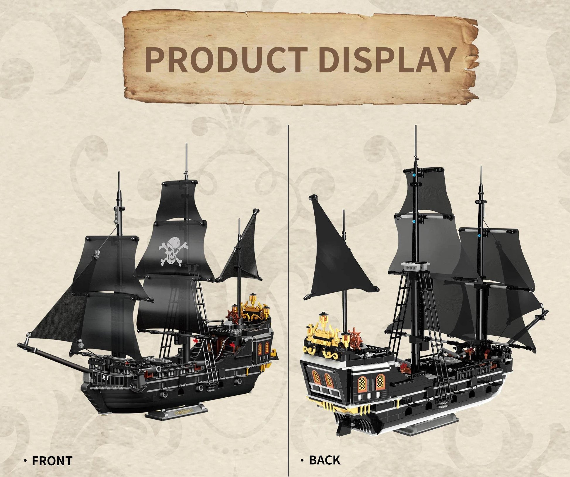 1424PCS Black Pirate Ship Building Blocks Skeleton Ghost Boat - ToylandEU
