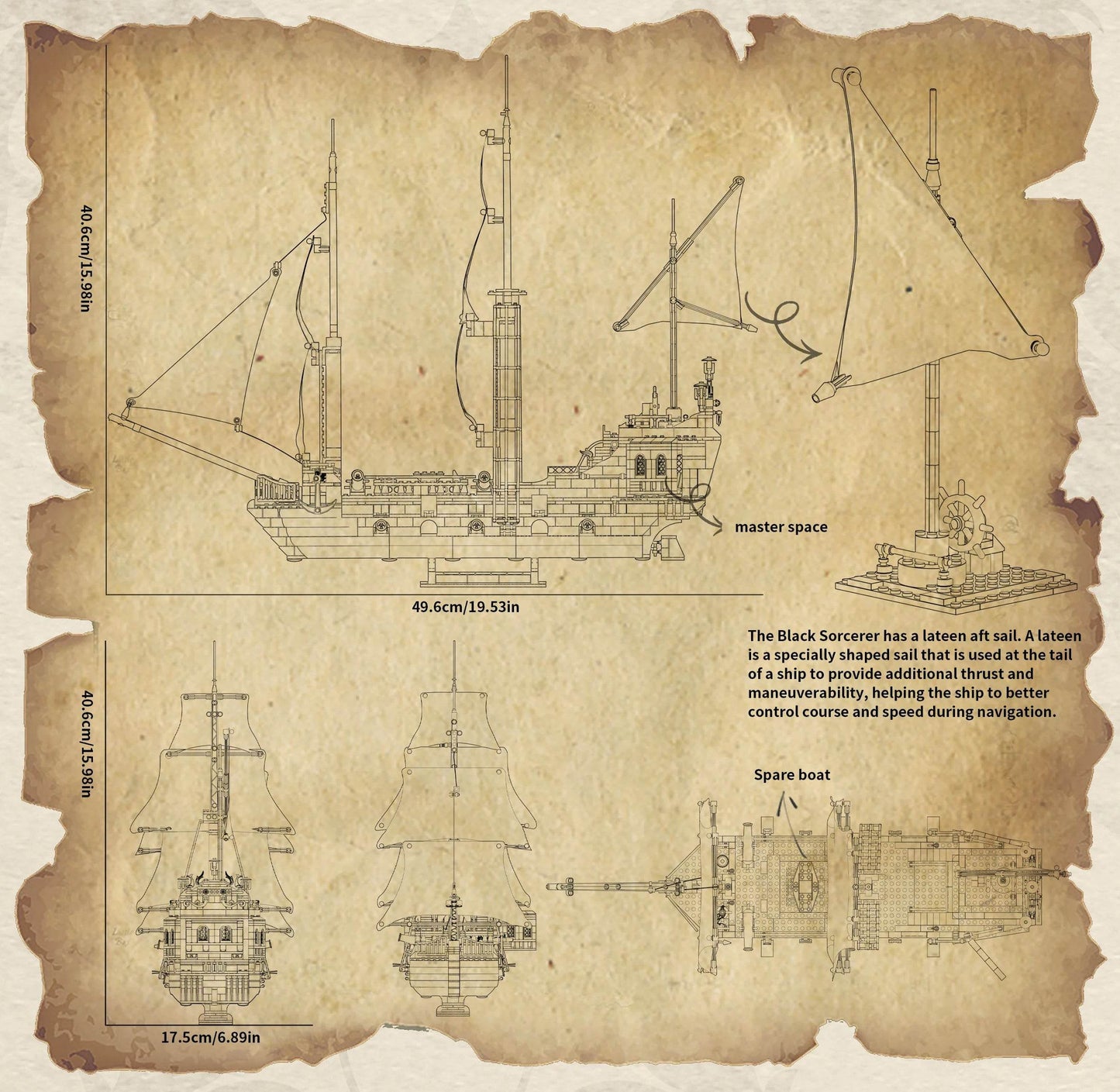 1424PCS Black Pirate Ship Building Blocks Skeleton Ghost Boat - ToylandEU