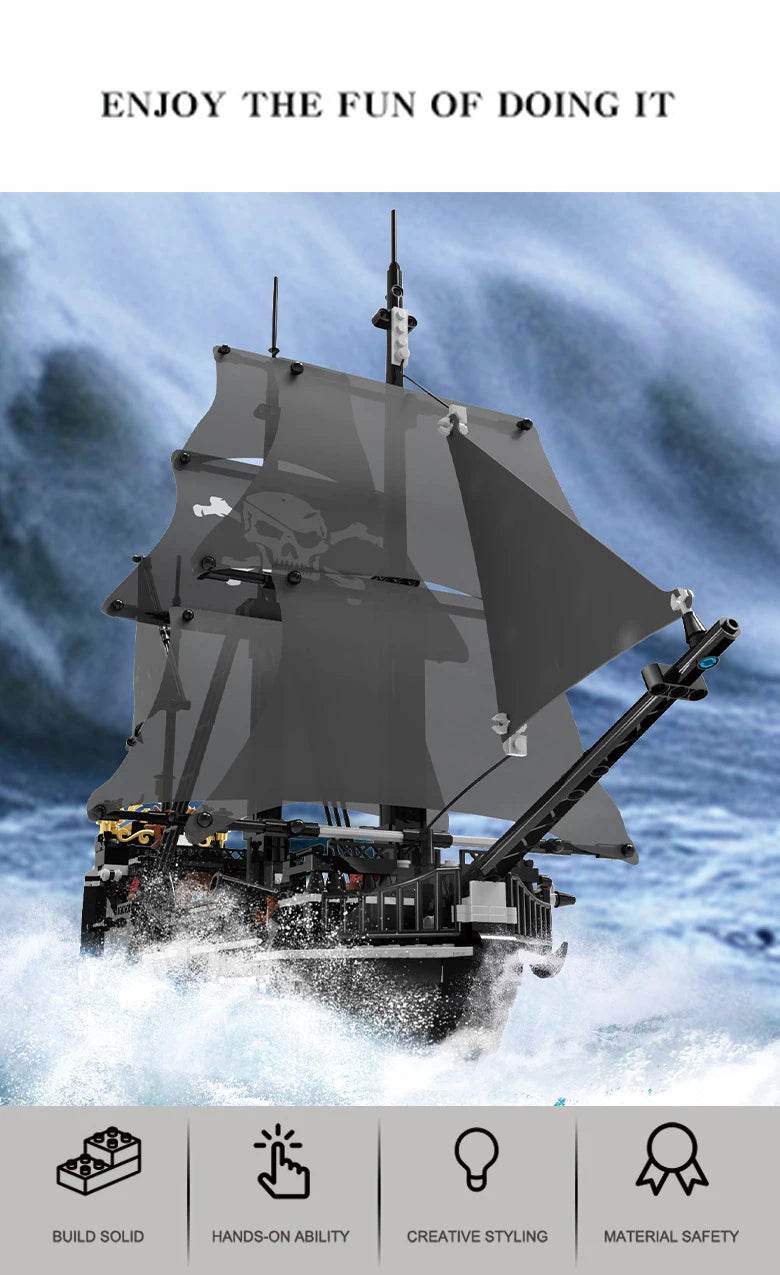 1424PCS Black Pirate Ship Building Blocks Skeleton Ghost Boat - ToylandEU