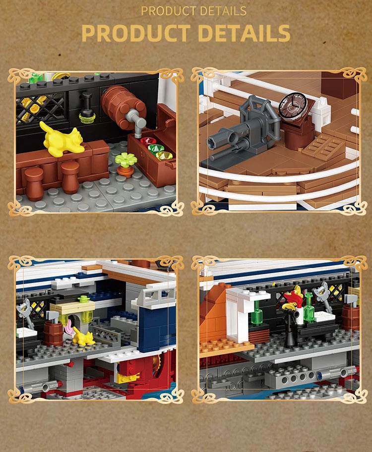 1424PCS Black Pirate Ship Building Blocks Skeleton Ghost Boat - ToylandEU