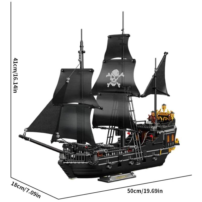 1424PCS Black Pirate Ship Building Blocks Skeleton Ghost Boat - ToylandEU