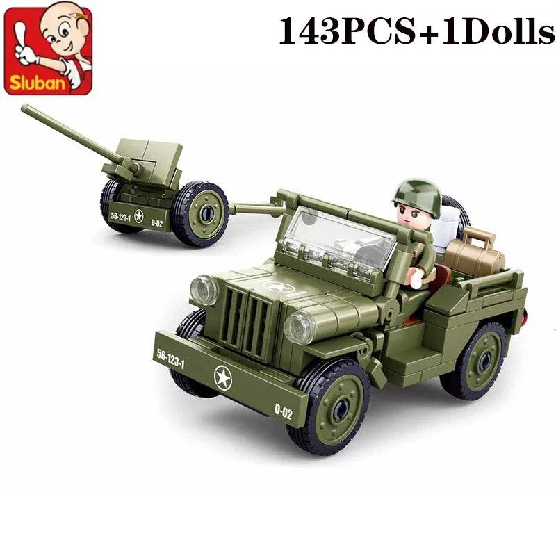 143Pcs Military Vehicle WW2 Normandy Landing WILLYS Car Set - ToylandEU