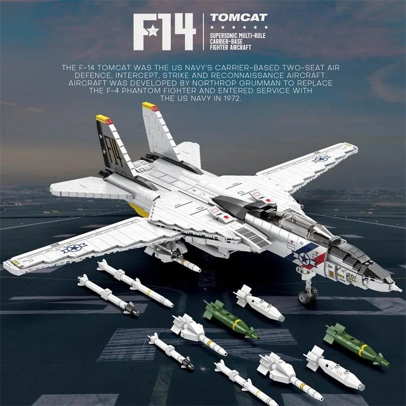 1443PCS Military Tomcat F14 Fighter Aircraft Building Blocks - ToylandEU