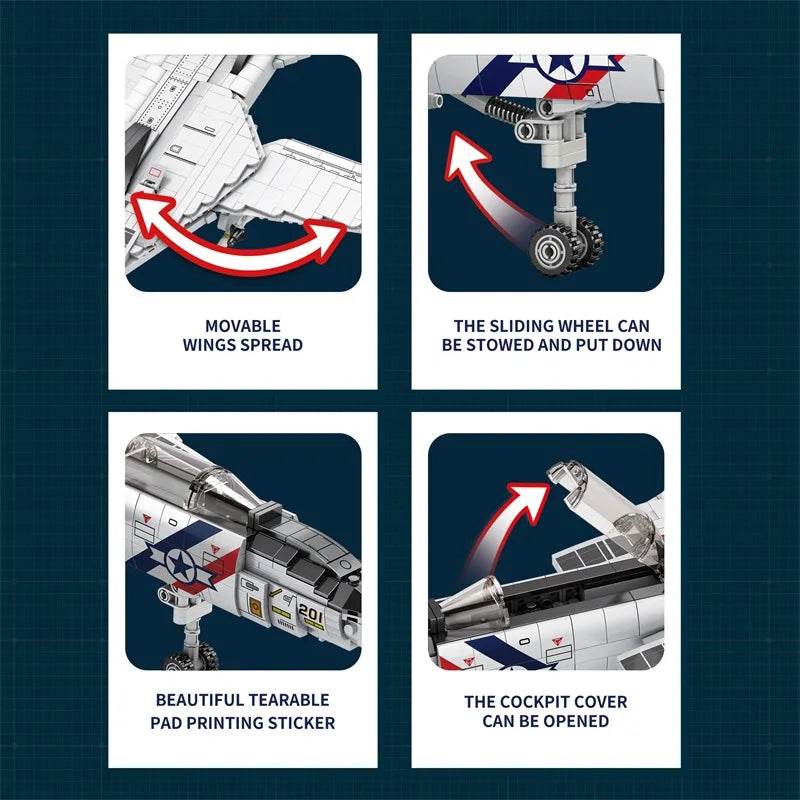 1443PCS Military Tomcat F14 Fighter Aircraft Building Blocks - ToylandEU