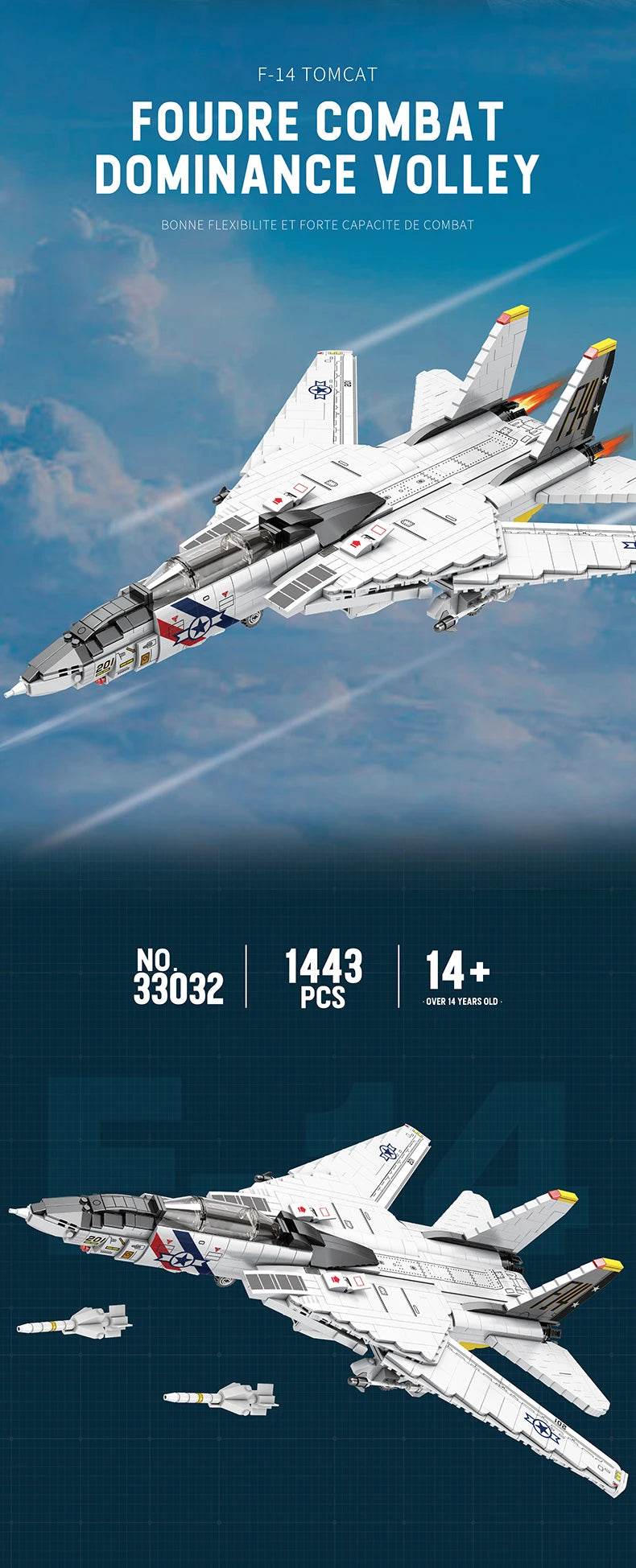 1443PCS Military Tomcat F14 Fighter Aircraft Building Blocks - ToylandEU