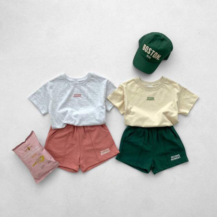 Kids' Casual Thin Short-Sleeve And Shorts Set | Light Gray Stitching | Unisex Summer