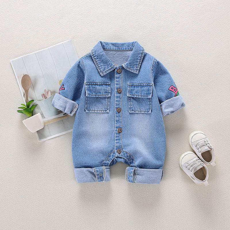 Baby Denim Print Jumpsuit | Giraffe And Rainbow