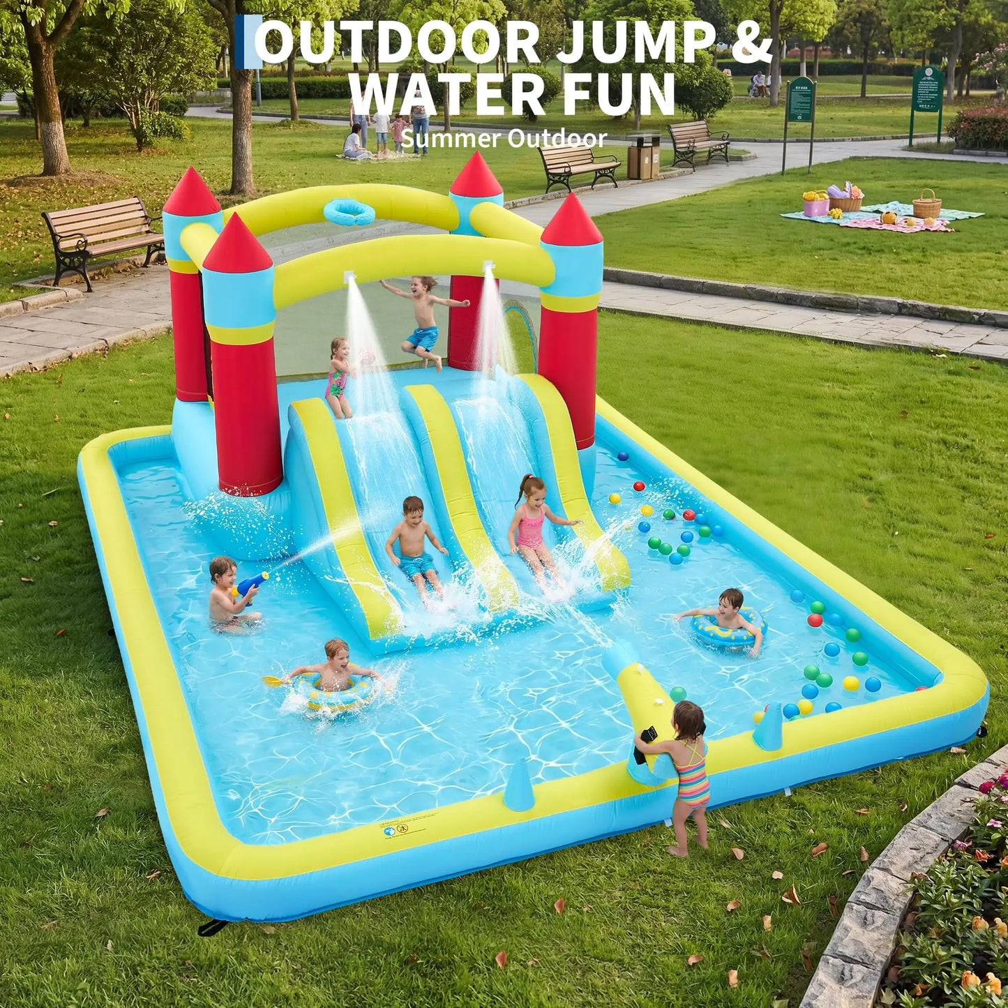 14ft Inflatable Bounce House With Slide And Water Park