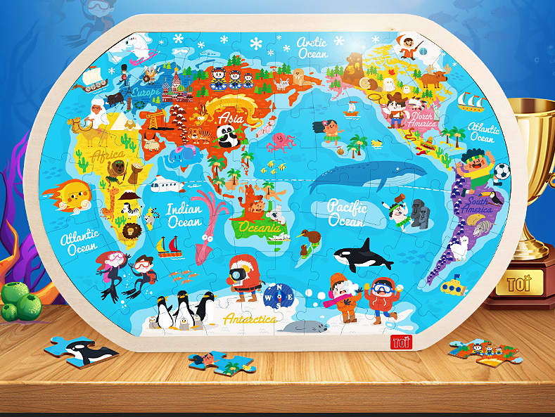 Wooden World Map Puzzle Educational Toy for Kids - ToylandEU