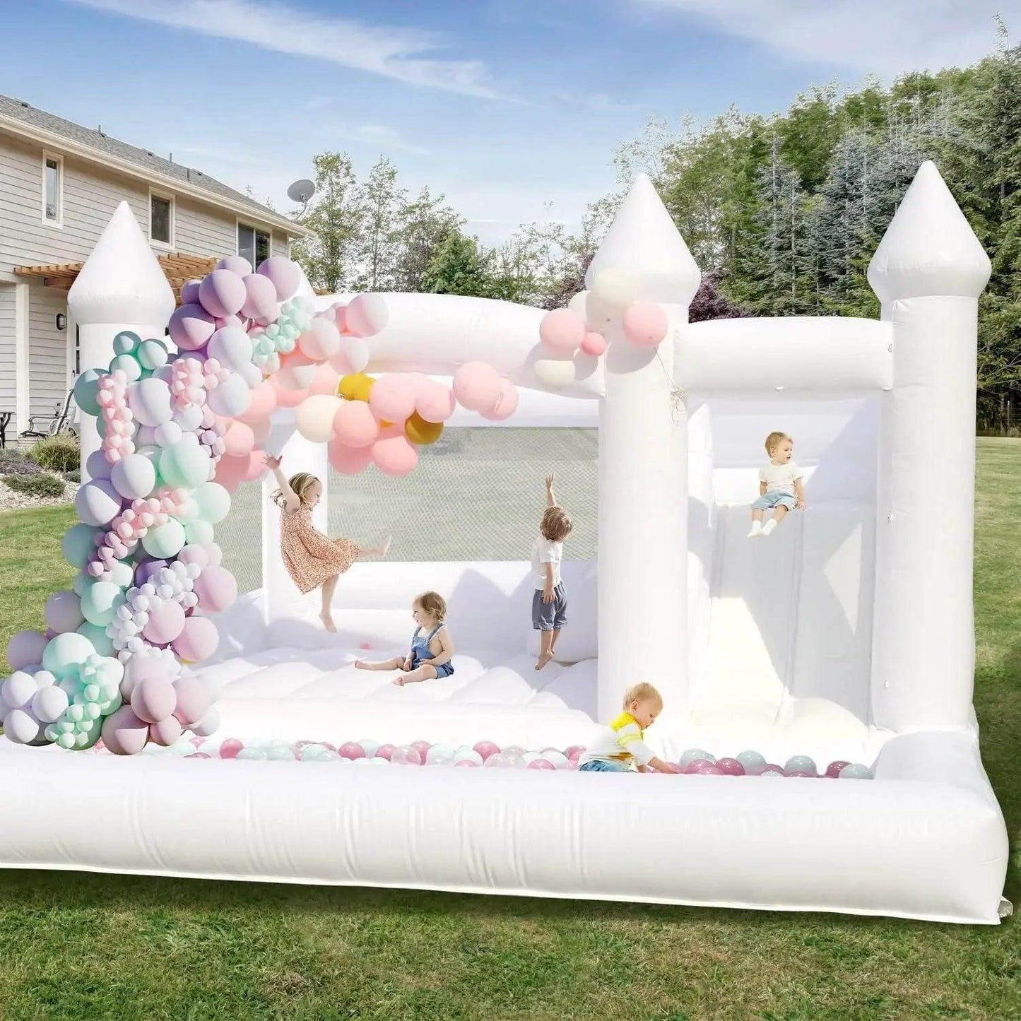  15FT PVC White Bounce House With Slide & Ball Pit -  ToylandEU™