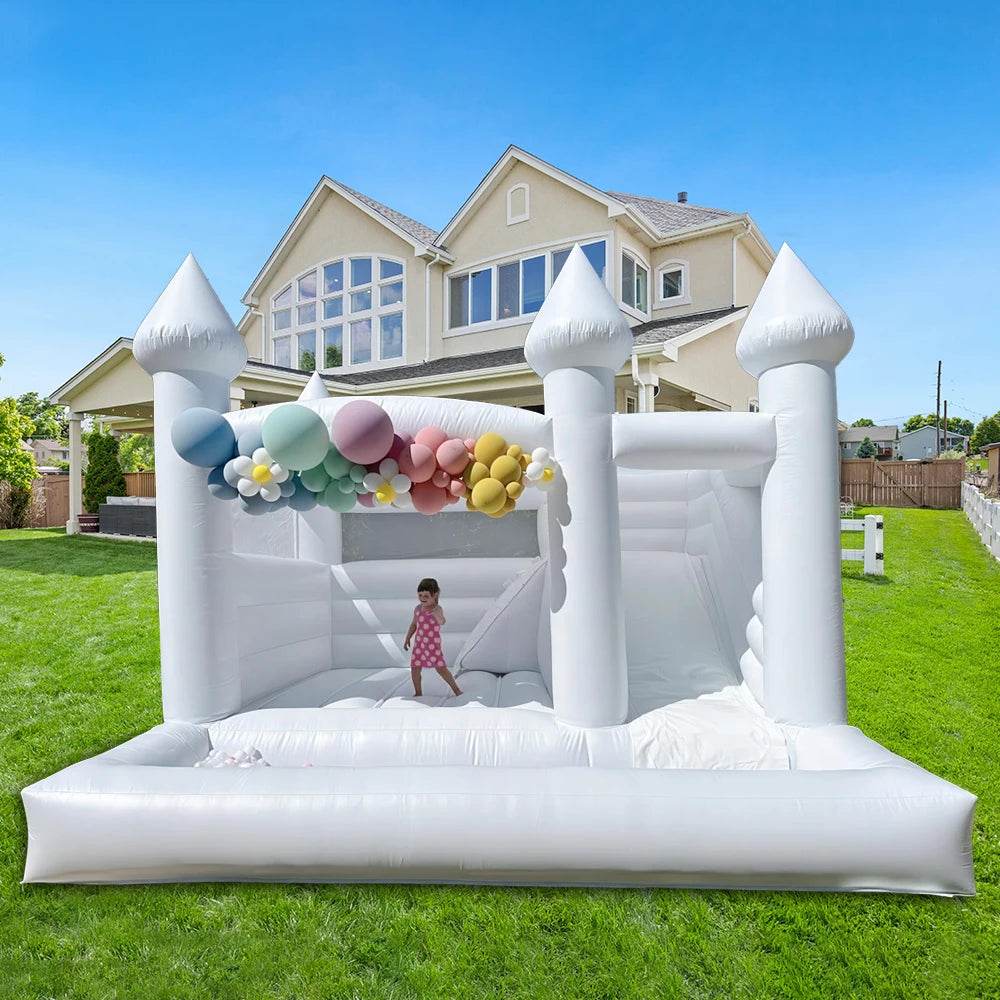 15FT PVC White Bounce House With Slide & Ball Pit - ToylandEU